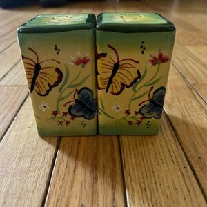 vintage ceramic salt and pepper shakers Rectangle Butterfly Hand Painted